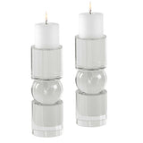 Crystal Pillar Candle Holders - Set of 2